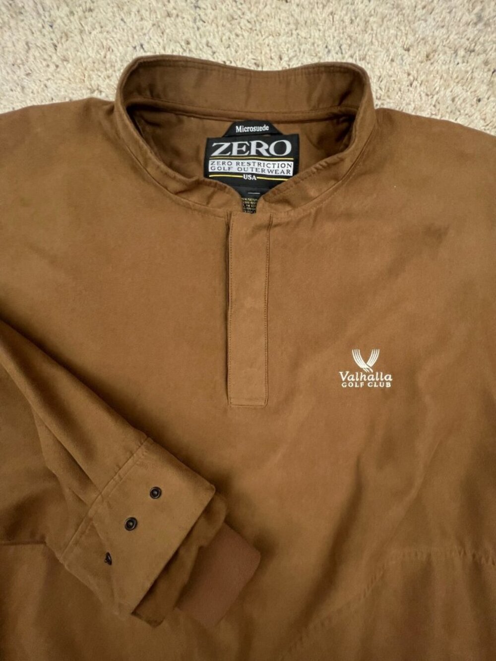 Zero Restriction Brown Microsuede Mens Golf Jacket Valhalla Golf Large 1/4 Snap
